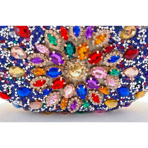 PURSE/CLUTCH-Encrusted in Rhinestones on Front-Gold Back-Shoulder Chain-Clutch - Picture 3 of 16